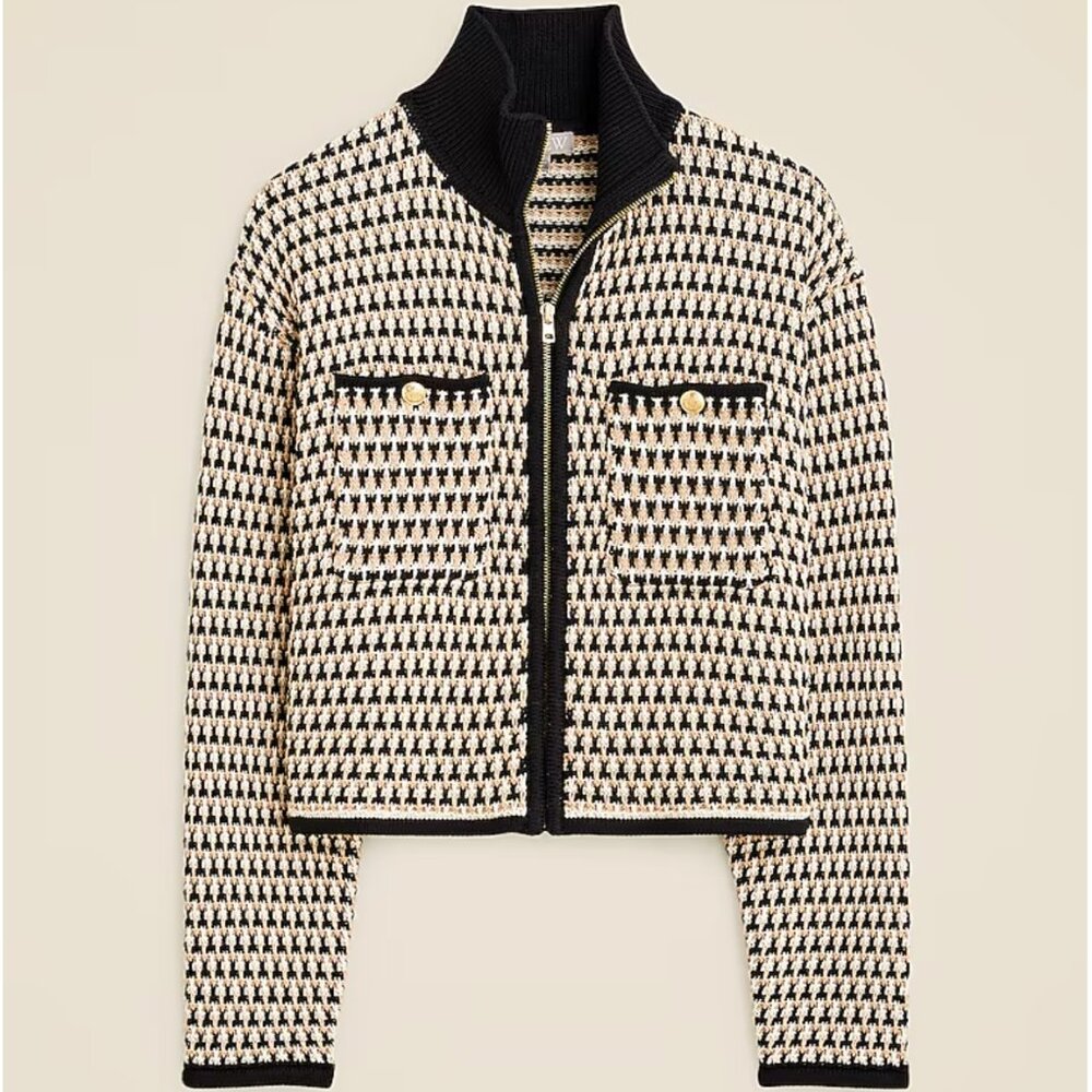 JCREW Size M Jacquard Sweater Jacket in Black Sandstone Antique